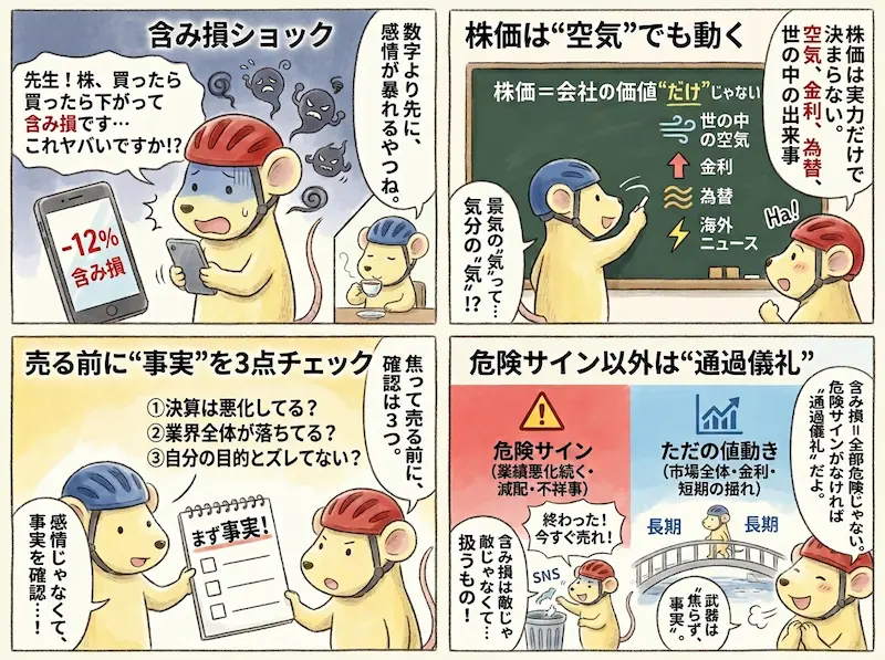 含み損との向き合い方｜長期投資家が冷静さを取り戻すための思考法
4コマ漫画