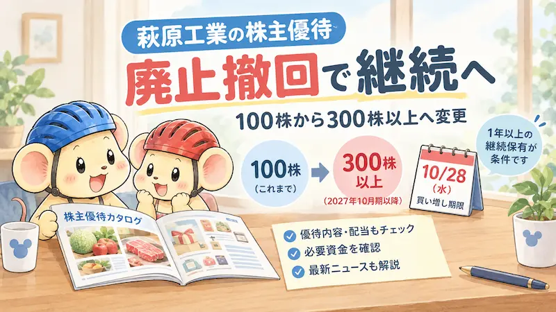 萩原工業(7856)の株主優待が廃止撤回！100株→300株への変更と買い増し期限